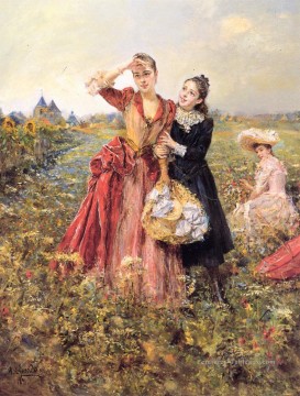 Cueillette des fleurs sauvages femme Eduardo Léon Garrido Peinture à l'huile